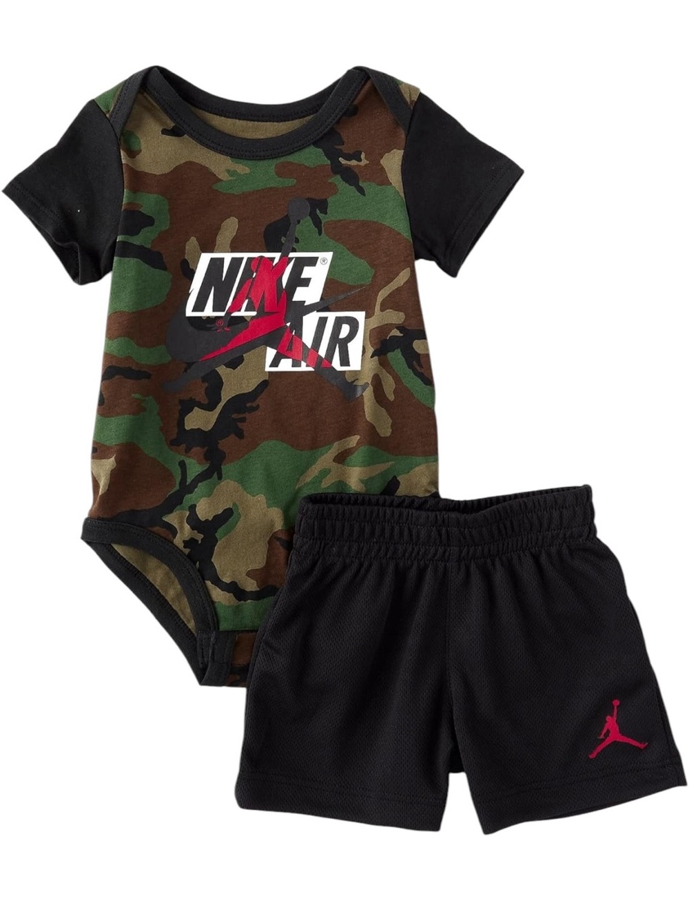 JORDAN Baby Boys Jumpman Classic Camo Bodysuit & Solid Shorts.  2 Piece Set
